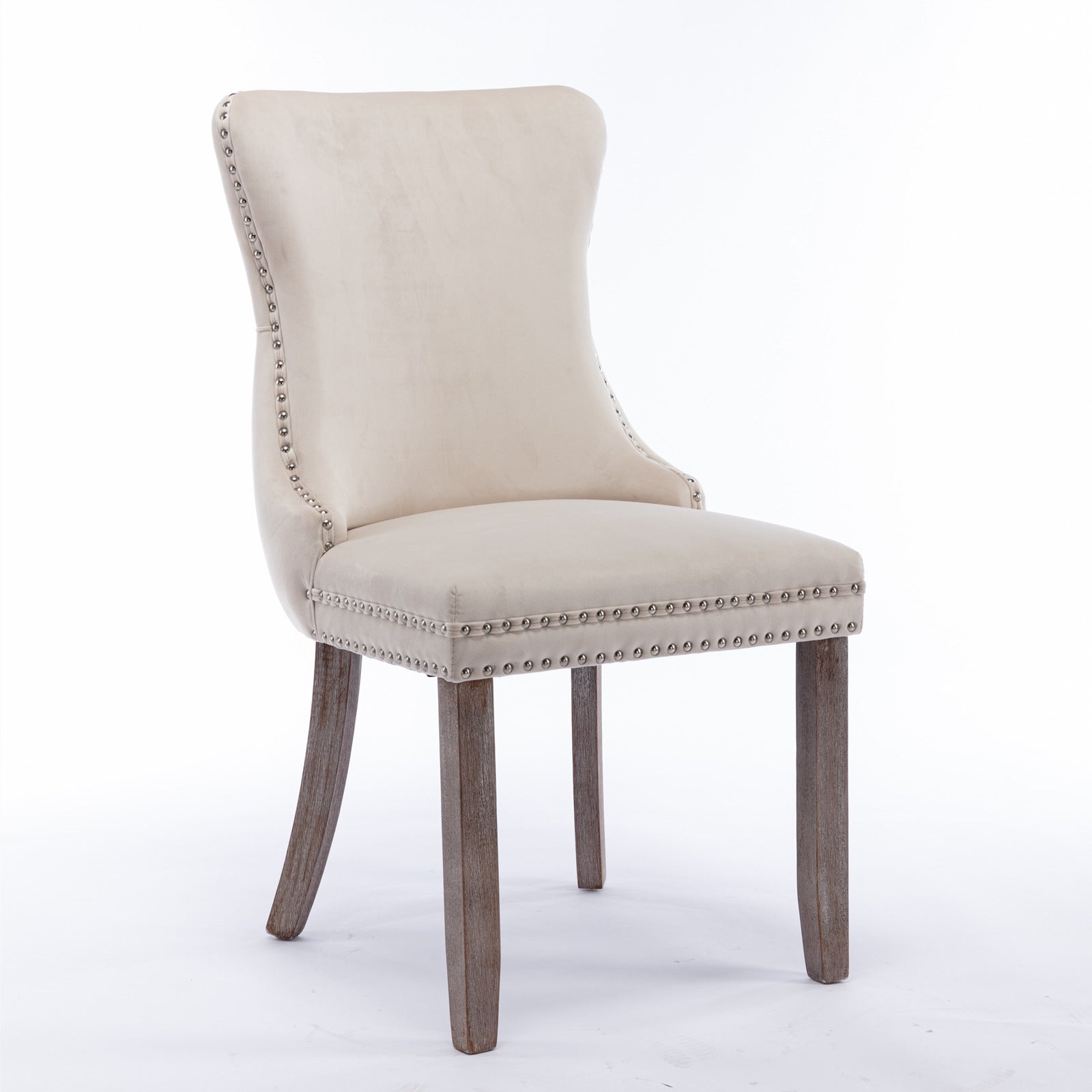A&A Furniture,Upholstered Wing-Back Dining Chair with Backstitching Nailhead Trim and Solid Wood Legs,Set of 2, Beige,SW8809BG,KD - Grand Goldman Shop