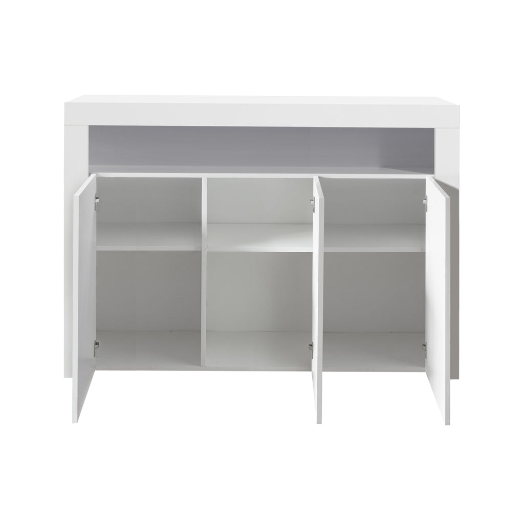 Living Room Sideboard Storage Cabinet WHITE  High Gloss with LED Light, Modern Kitchen Unit Cupboard Buffet Wooden Storage Display Cabinet TV Stand with 3 Doors for Hallway Dining Room - Grand Goldman Shop