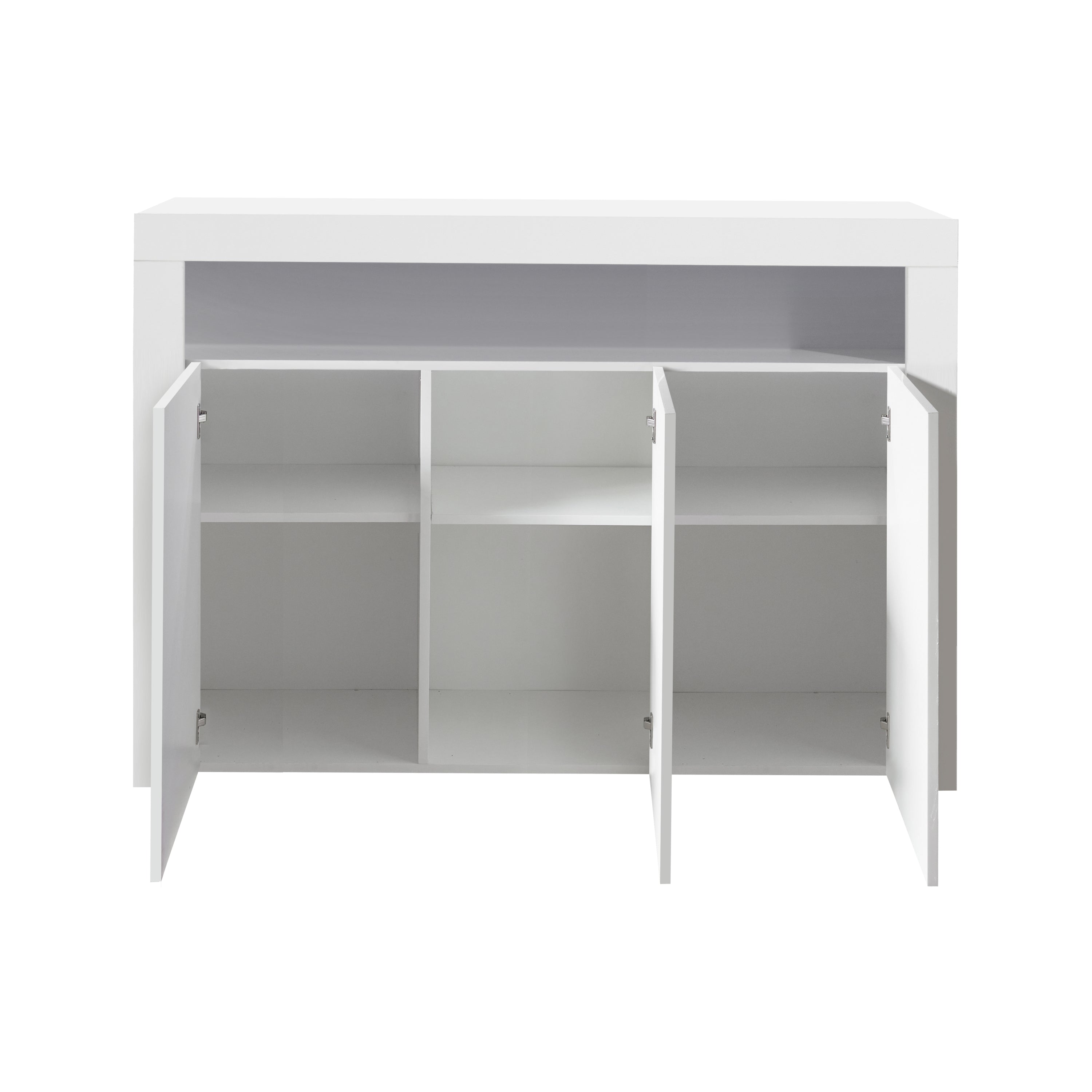 Living Room Sideboard Storage Cabinet WHITE  High Gloss with LED Light, Modern Kitchen Unit Cupboard Buffet Wooden Storage Display Cabinet TV Stand with 3 Doors for Hallway Dining Room - Grand Goldman Shop