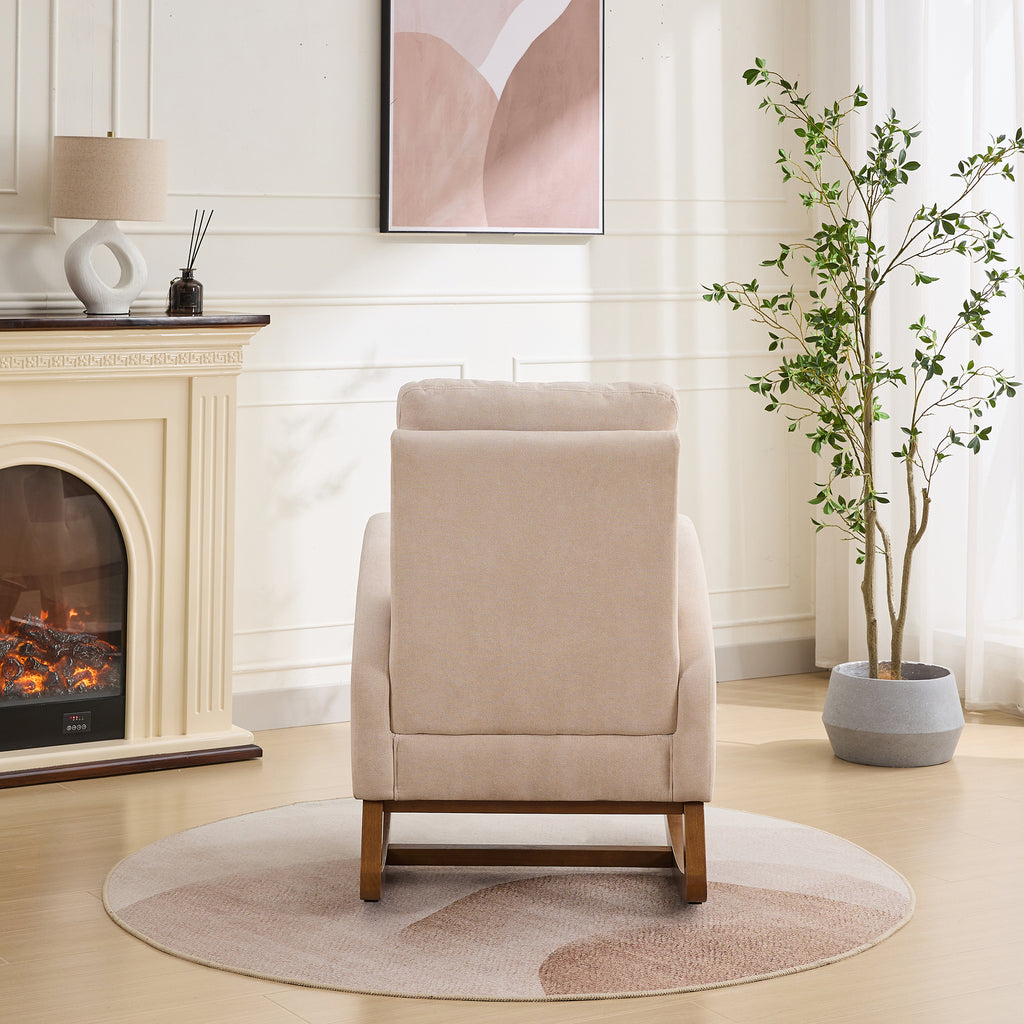 27.2'W Rocking Chair for Nursery, Polyester Glider Chair with High Back and Side Pocket, Rocking Accent Armchair with Rubber Wood Legs for Living Room/Bedroom.Beige - Grand Goldman Shop