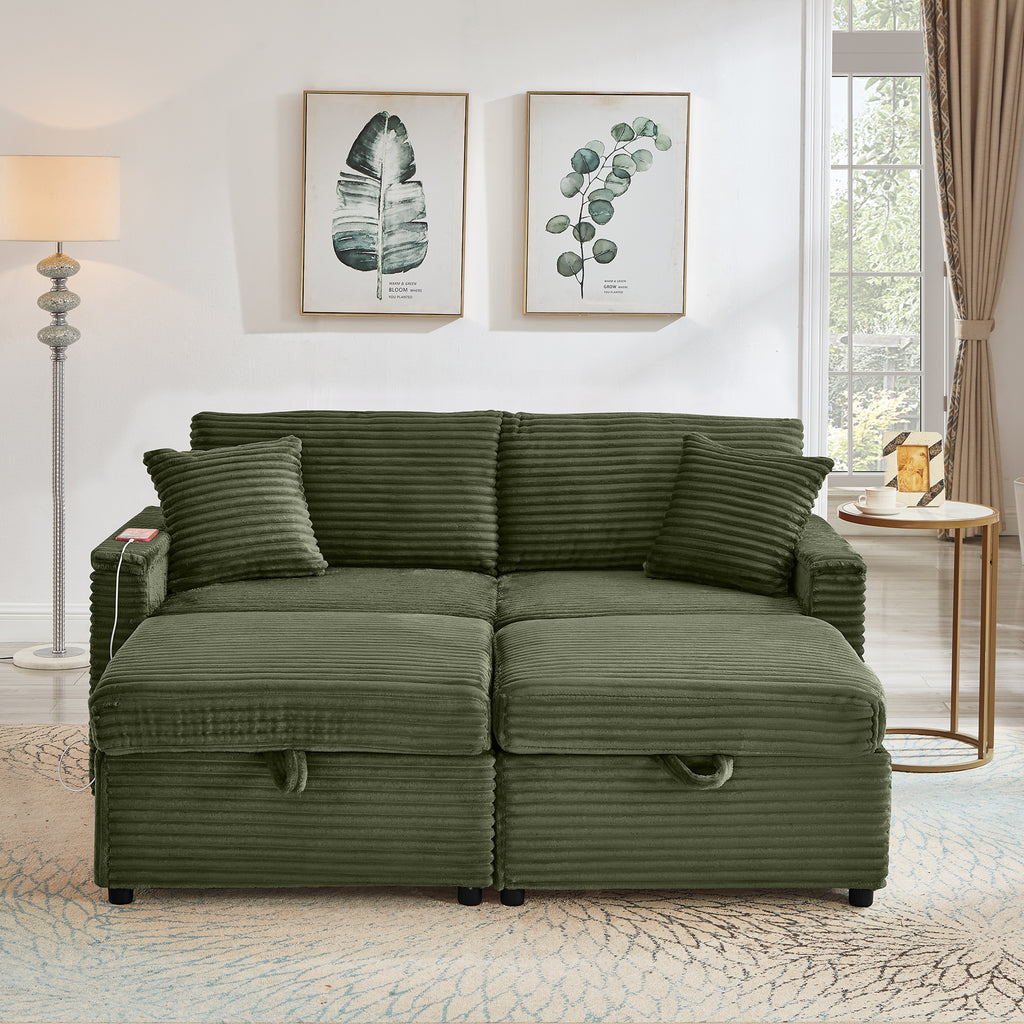 Comfortable Fluffy Corduroy Lazy Sofa, Storage Space for Big Loveseat, Super Soft Chaise Lounge with Double Ottomans and Table Board,Suitable for Chailiving - Grand Goldman Shop