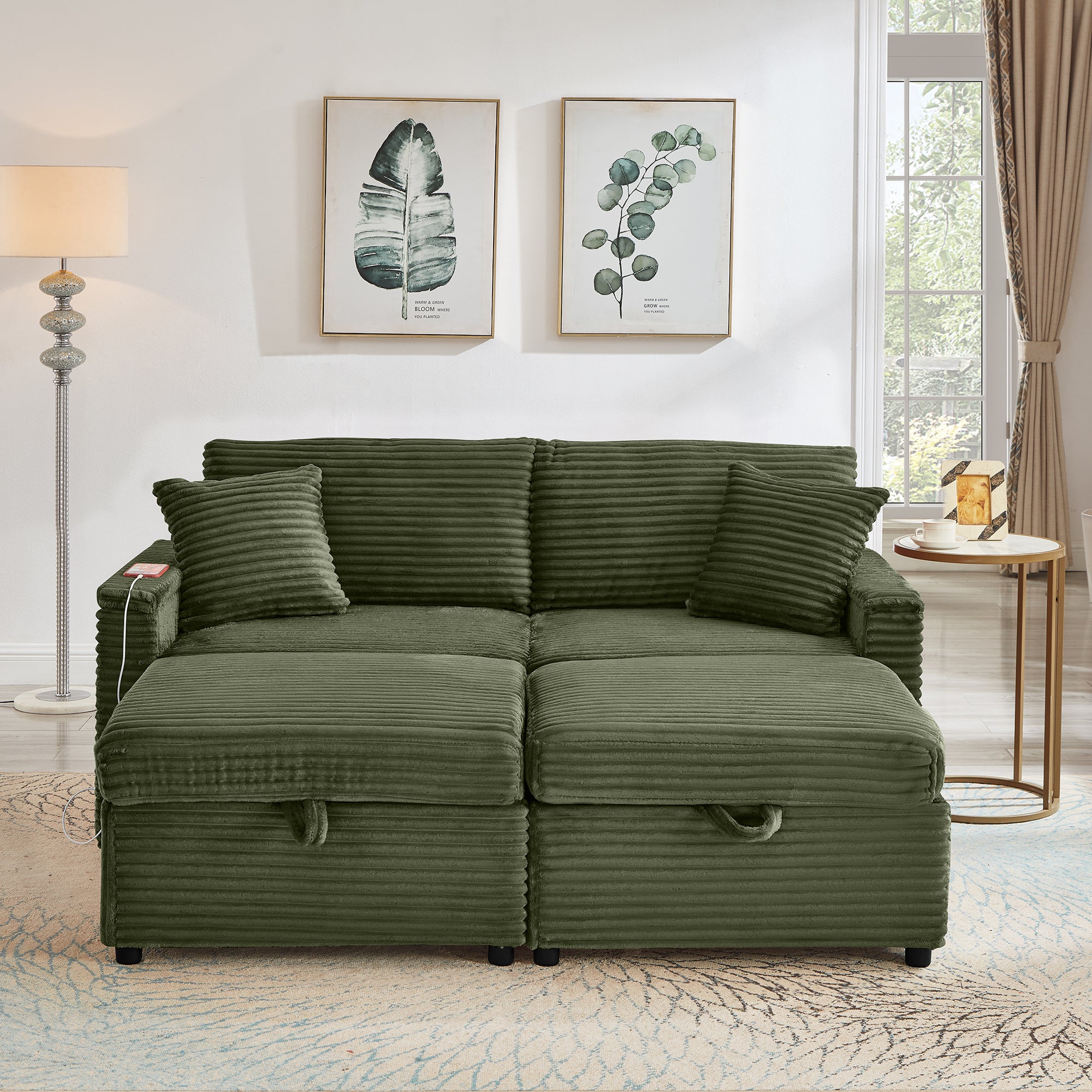 Comfortable Fluffy Corduroy Lazy Sofa, Storage Space for Big Loveseat, Super Soft Chaise Lounge with Double Ottomans and Table Board,Suitable for Chailiving - Grand Goldman Shop