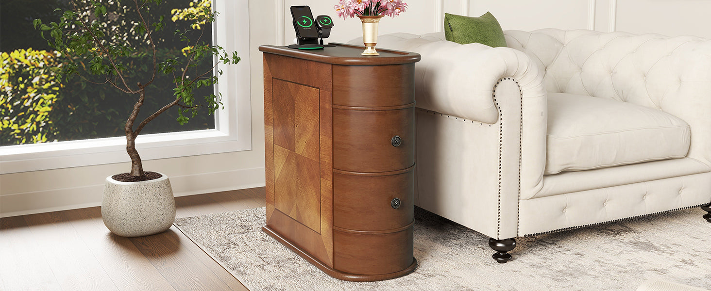 End Table with Charging Station,Sofa Side Table with Drawers, No Assembly Required(Expect Arrival Date 2025/4/16) - Grand Goldman Shop