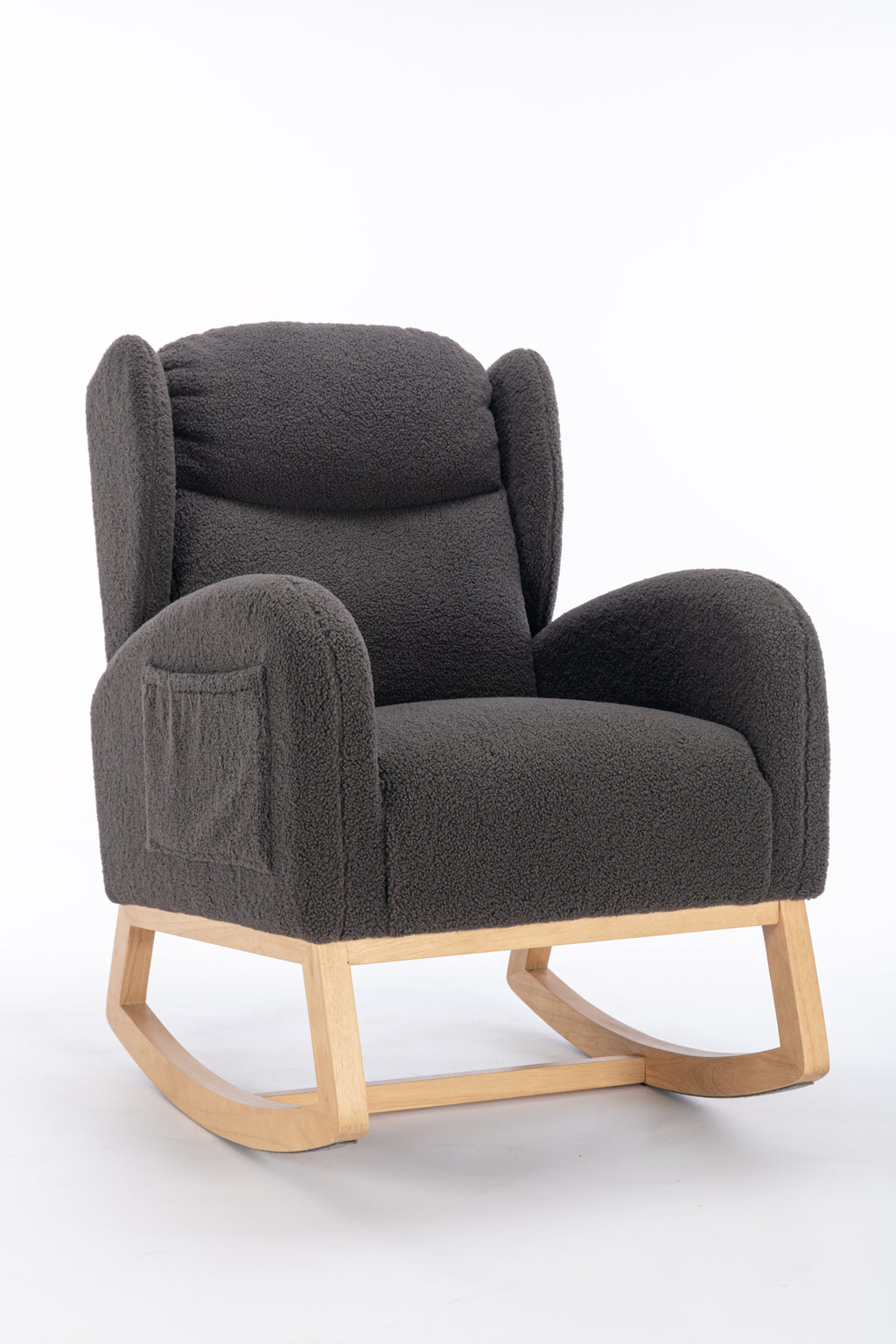 049-Teddy Fabric Rocking Chair With Packet Wood Legs,Dark Gray - Grand Goldman Shop