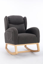 049-Teddy Fabric Rocking Chair With Packet Wood Legs,Dark Gray - Grand Goldman Shop