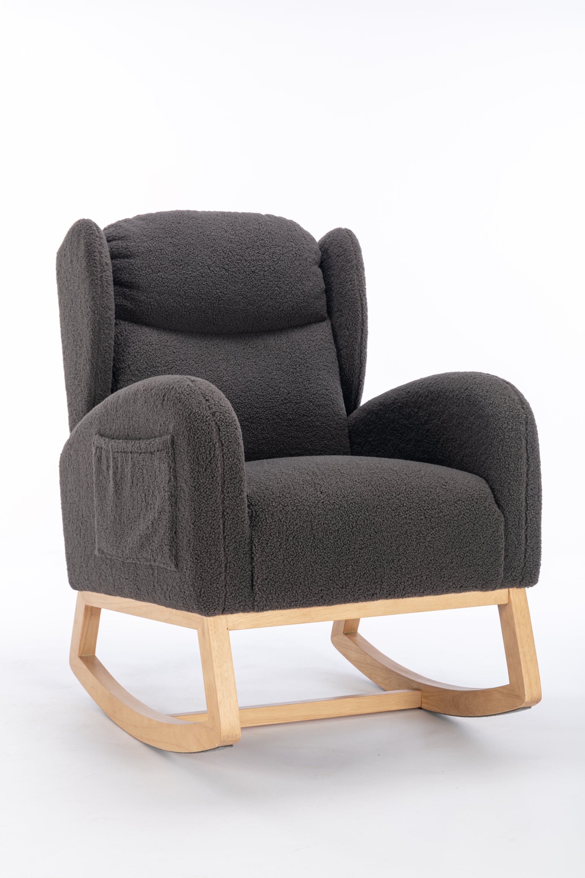 049-Teddy Fabric Rocking Chair With Packet Wood Legs,Dark Gray - Grand Goldman Shop