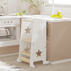 Stylish 3-in-1 Toddler Kitchen Step Stool, Foldable Learning Standing Tower with Blackboard, Wooden Kitchen Stool Helper for 