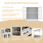 Minimalist White Buffet Cabinet with Double Glass Doors and Drawer, Modern Wooden Storage Sideboard Cupboard for Living room, Dining Room Hallway Entryway - Grand Goldman Shop