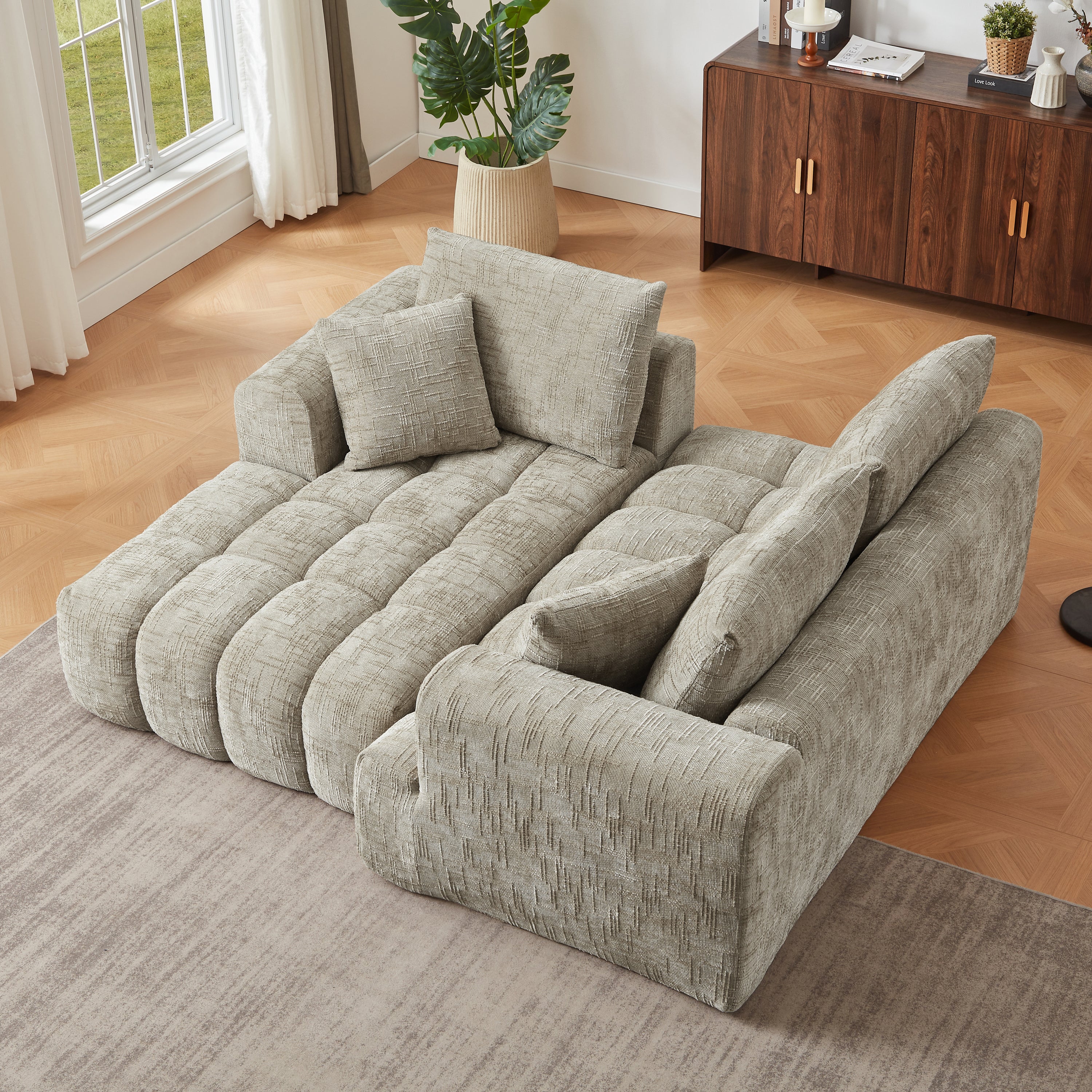 Chenille L-Shape Luxury Sectional Oversized Sofa,Mnimalist Design,Comfy Sleeper Couch for Living Room,Apartment&Reception Spaces,No Assembly Required - Grand Goldman Shop