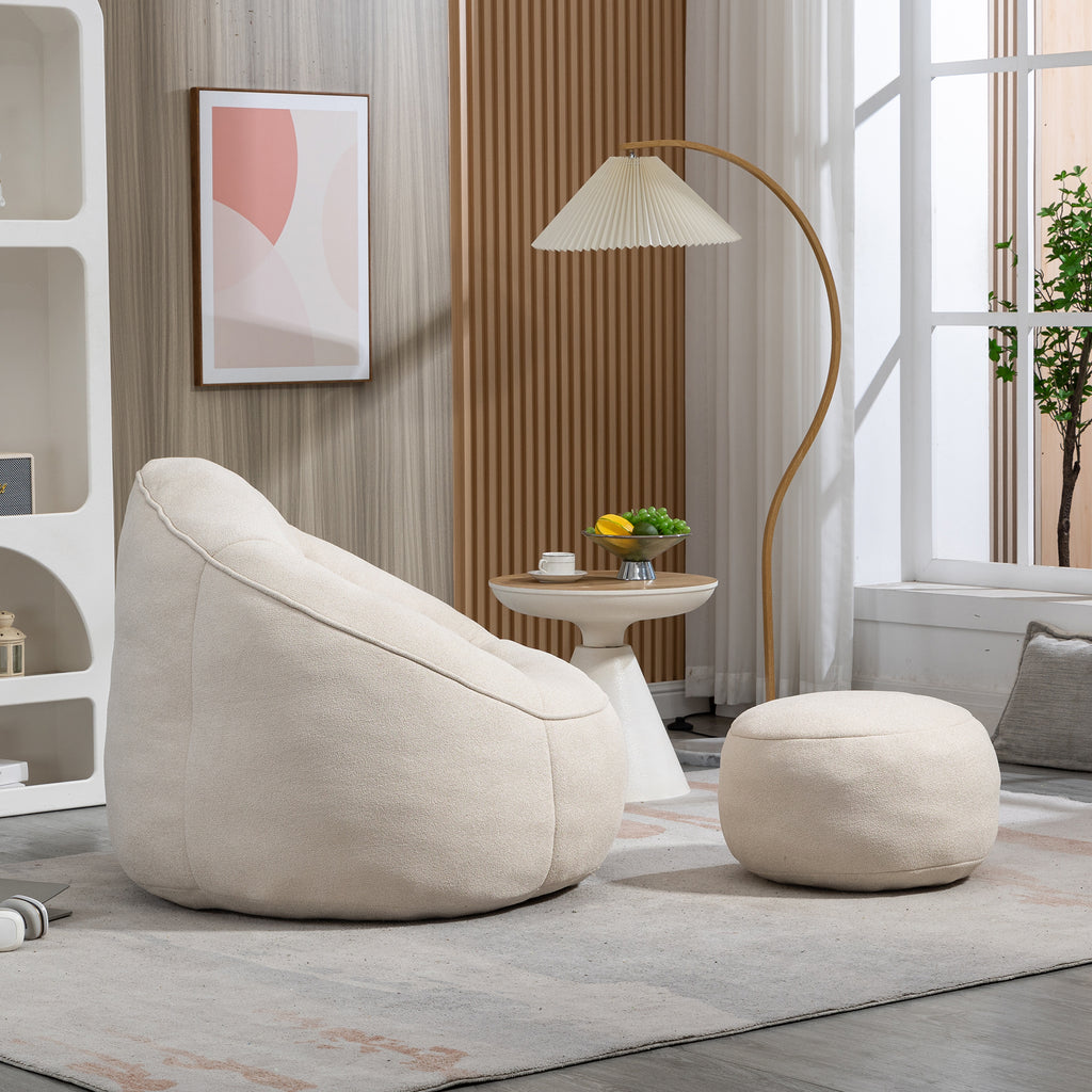 Bedding Bean Bag Sofa Chair with High-Pressure Foam and Footrest, Beige Microfiber - Grand Goldman Shop