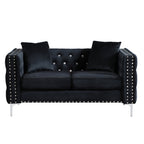 59.4 Inch Wide Black Velvet Sofa with Jeweled buttons,Square Arm ,2 Pillows - Grand Goldman Shop