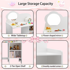 Kids Vanity Table with Mirror and Chair, Wooden Children's Dressing Makeup Desk with Storage Shelves, Study and Activity Tabl