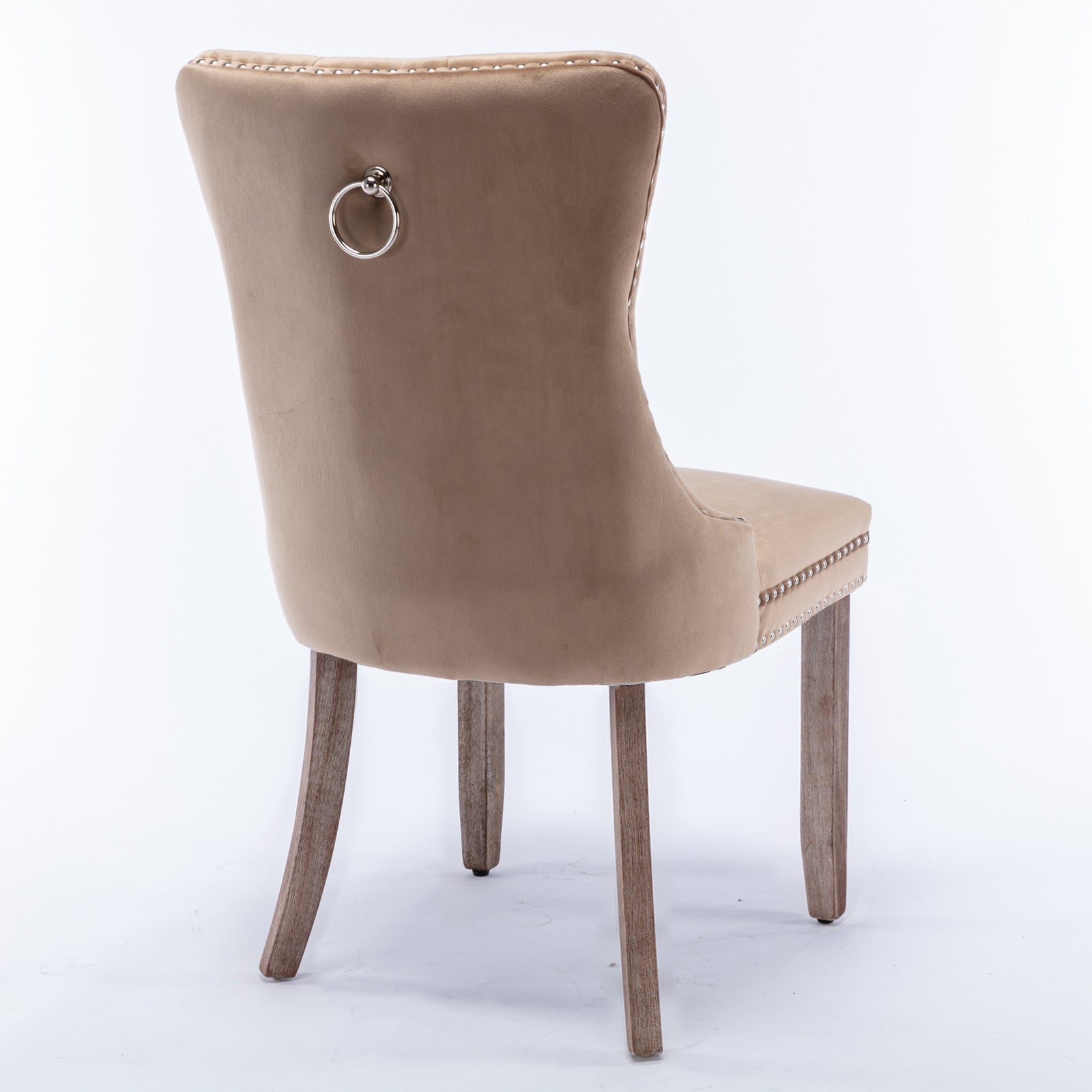 Nikki Collection Modern, High-end Tufted Solid Wood Contemporary Velvet Upholstered Dining Chair with Wood Legs Nailhead Trim 2-Pcs Set, Khaki, SW2001KK - Grand Goldman Shop