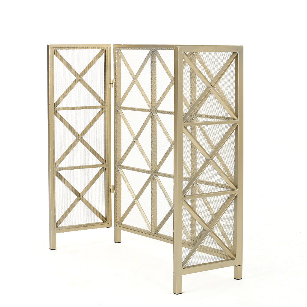 Margaret 3-Panel Fireplace Screen Iron Black/Gold - Grand Goldman Shop
