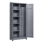 Gray And White Color Metal Lockers, Cleaning Tool Cabinets With Locking Doors, High Broom Tool Storage Cabinets, Adjustable S