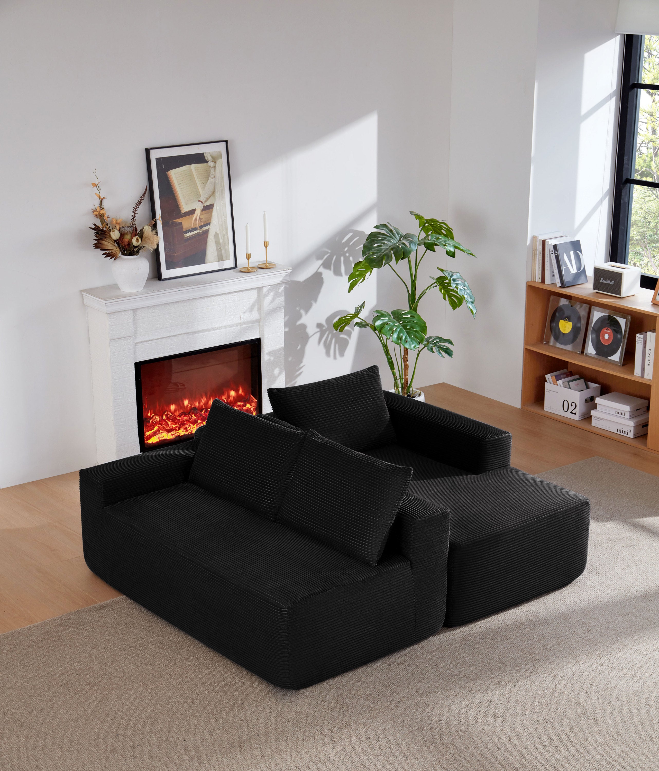 96.9' Cloud Sectional Couch with L-Shape Chaise,Modern Modular Sofa with Deep Seat, Upholstered Couches for Living Room Bedroom,No Assembly Required, (Corduroy Fabric),Black - Grand Goldman Shop