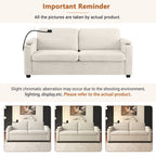 Beige Corduroy Sleeper Sofa Loveseat with Full Size Mattress, USB Ports, Cup Holders, Side Pockets, Phone Holder - Grand Goldman Shop
