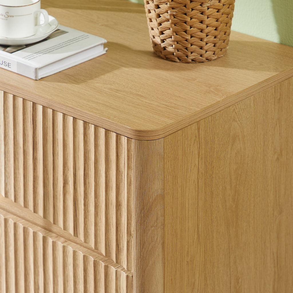 Fluted 3 Drawer Dresser Set of 2, Modern Tall Chest of Drawers with Vertical Grooved Design, Wood Storage Cabinet with Metal Handles for Bedroom Living Room, Oak. (23.6'W x 15'D x 30'H). - Grand Goldman Shop
