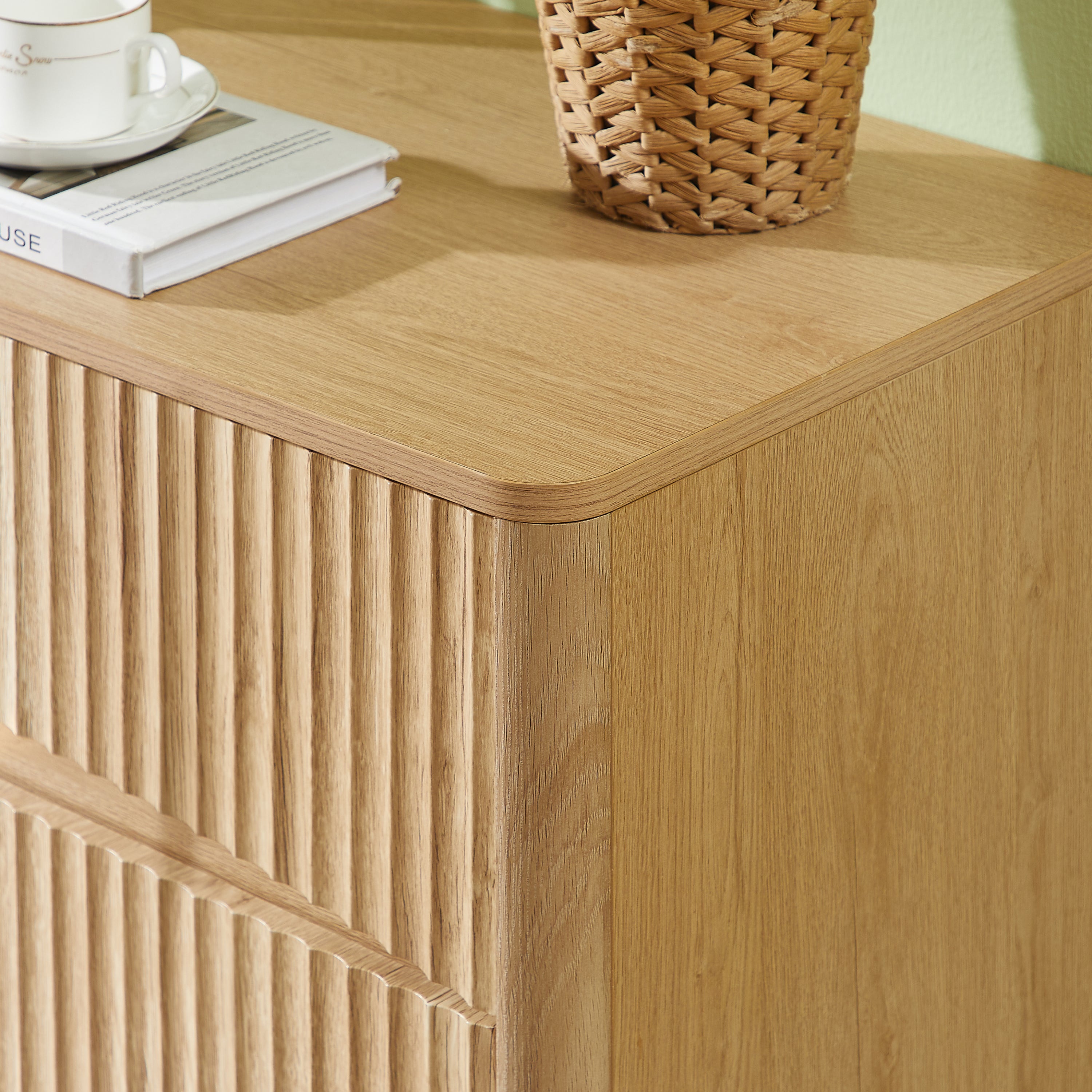 Fluted 3 Drawer Dresser Set of 2, Modern Tall Chest of Drawers with Vertical Grooved Design, Wood Storage Cabinet with Metal Handles for Bedroom Living Room, Oak. (23.6'W x 15'D x 30'H). - Grand Goldman Shop
