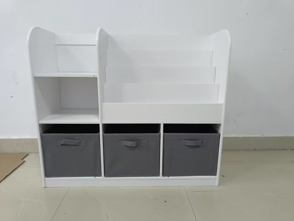 Kids Bookcase and Bookshelf with 3 Collapsible Fabric Drawers, Multifunctional Display Stand for Bedroom, Playroom, Hallway i