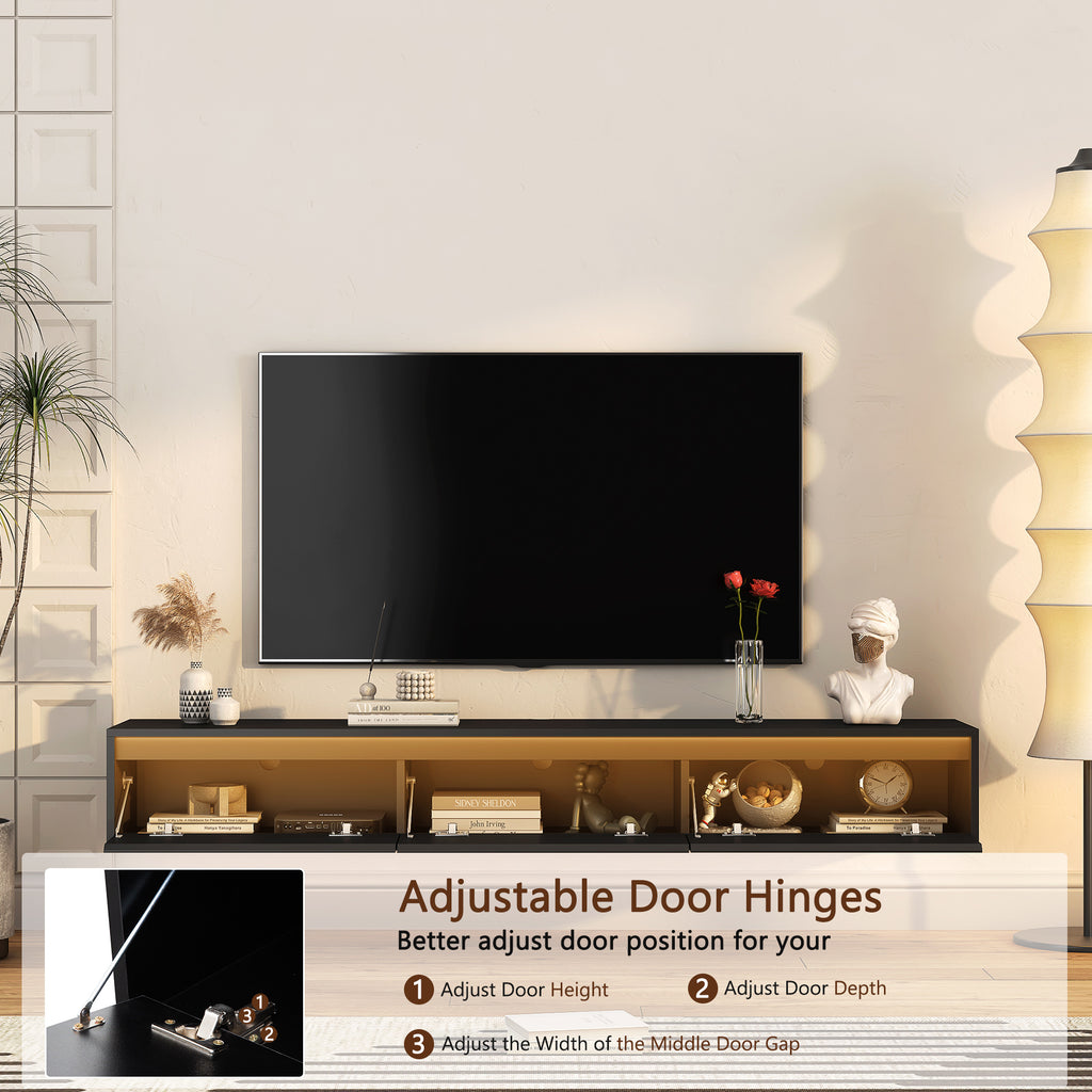 Floating TV Stand, Wall Mounted TV Shelf with Led Lights & Power OutletTV Cabinet for Black tv Stands for Living Room - Grand Goldman Shop