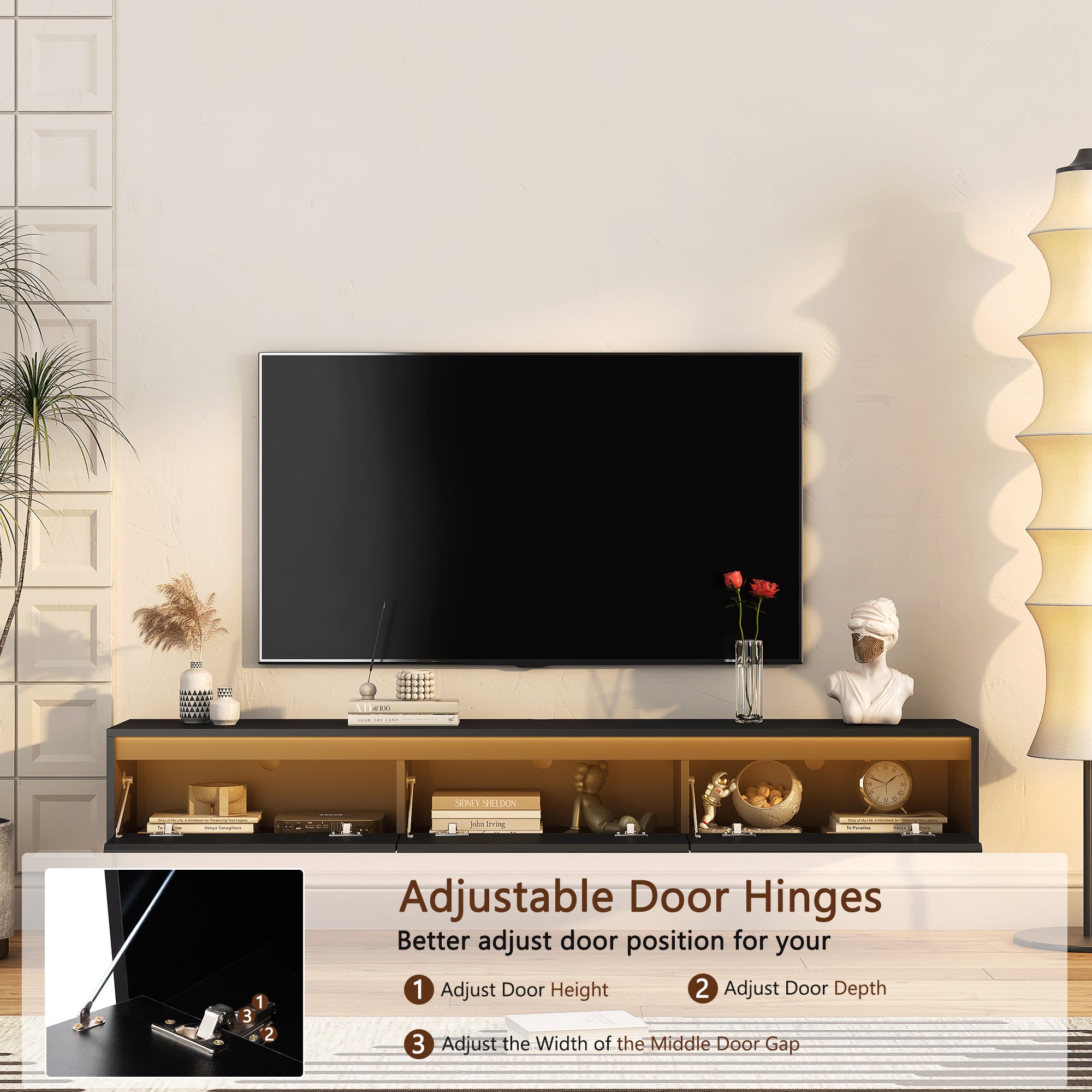 Floating TV Stand, Wall Mounted TV Shelf with Led Lights & Power OutletTV Cabinet for Black tv Stands for Living Room - Grand Goldman Shop