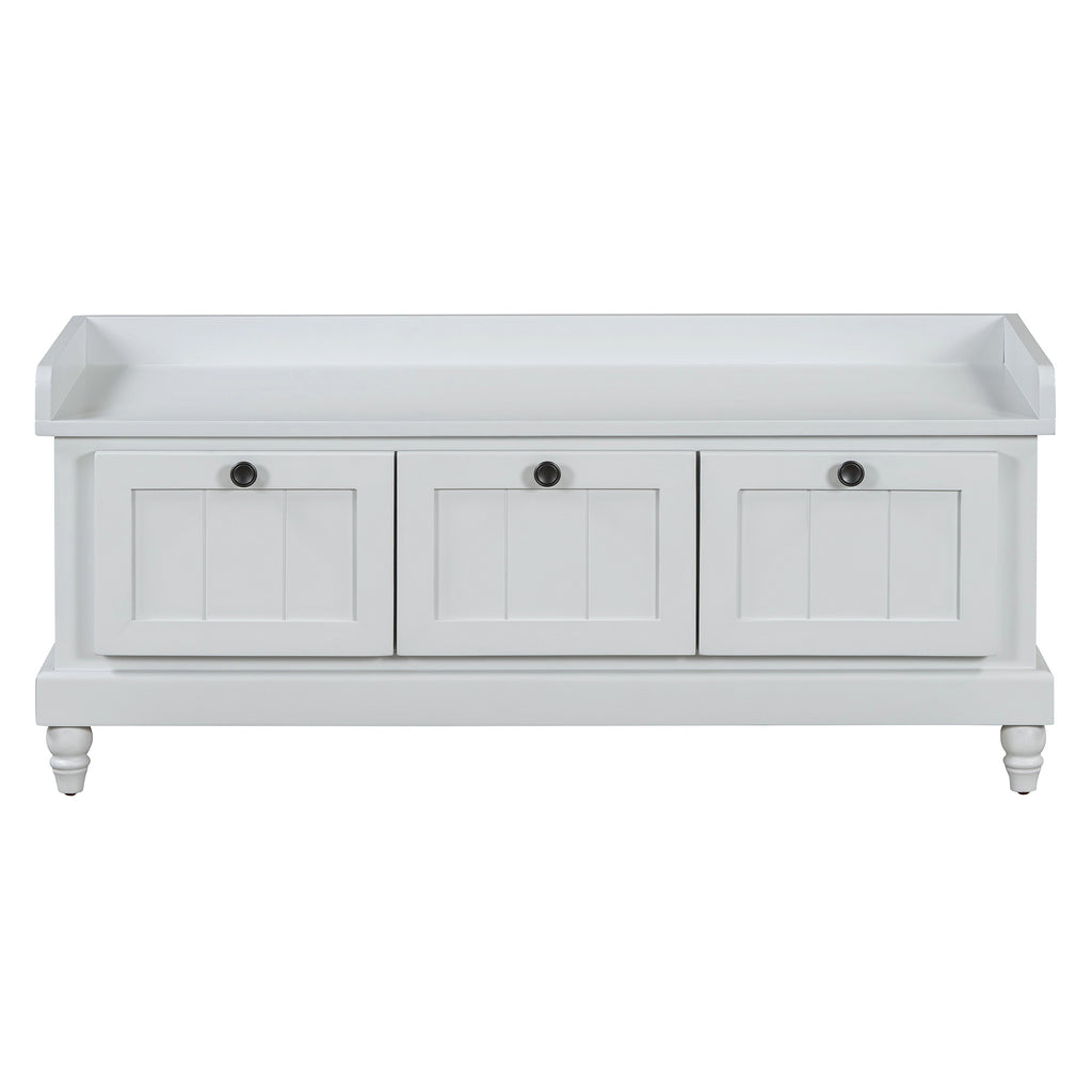 TREXM Classic Shoe Bench with Cushion and Three Drawers, Fluted Entryway Bench with Storage for Living Room, Entryway, and Hallways (Light Gray, OLD SKU: N715P207812E ) - Grand Goldman Shop