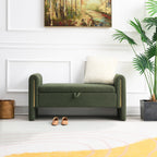 Modern Teddy Bed End Bench with Arms and Storage, Upholstered Foot Rest Stool in Olive Green, Plywood, 52.3'' - Grand Goldman Shop