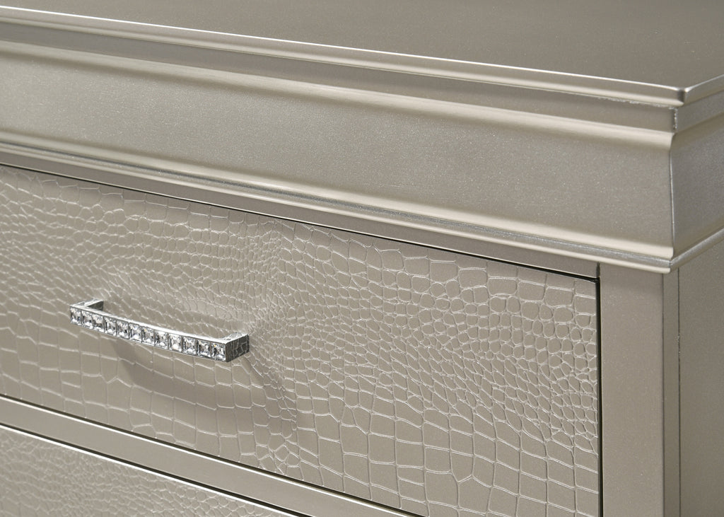 1pc Modern Glam Style Two Drawers Nightstand Champagne Finish Solid Wood Crystal-Like Diamond Tufted Crocodile Texture Bedroom Furniture - Grand Goldman Shop
