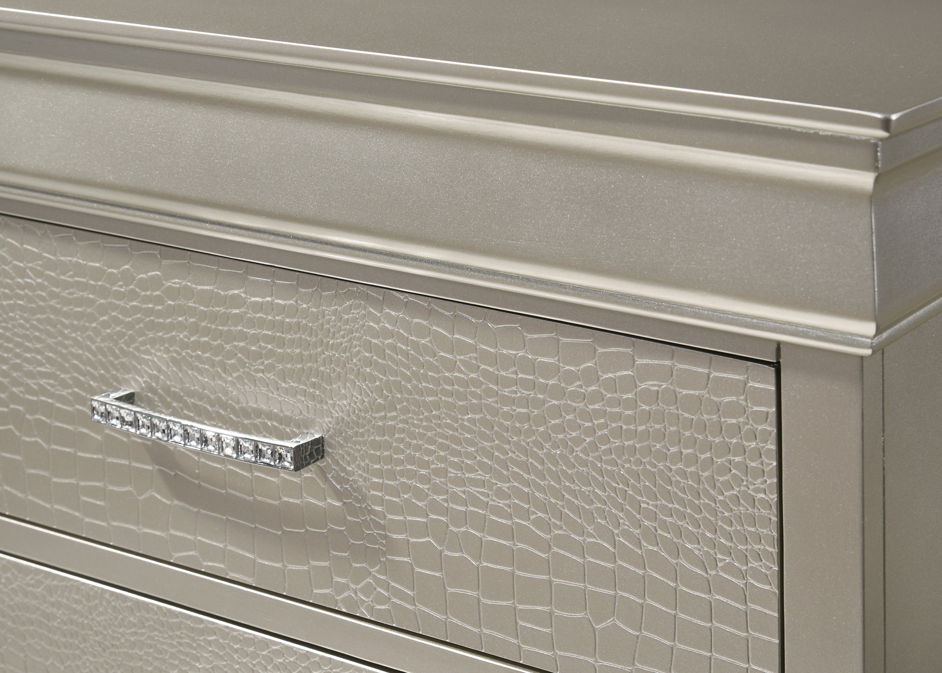 1pc Modern Glam Style Two Drawers Nightstand Champagne Finish Solid Wood Crystal-Like Diamond Tufted Crocodile Texture Bedroom Furniture - Grand Goldman Shop