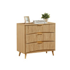 Fluted 3 Drawer Dresser, Modern Tall Chest of Drawers with Vertical Grooved Design, Wood Storage Cabinet with Metal Handles for Bedroom Living Room, Oak. (23.6'W x 15'D x 30'H). - Grand Goldman Shop