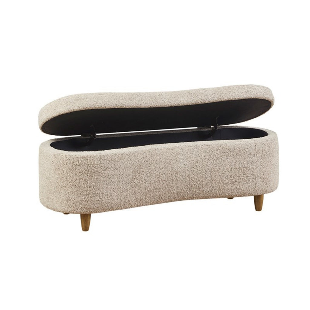 Bailey Boucle Flip Top Storage Bench Taupe Polyester Solid Wood 48x16.5x18 inches - Grand Goldman Shop
