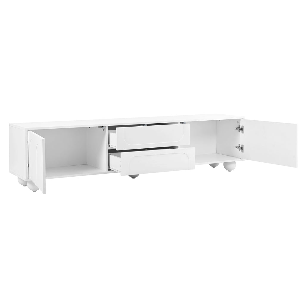 ON-TREND Cream Style TV Stand with Arched Doors & 2 Drawers for TVs up to 75', Minimalist Media Console with Rebound Device, Entertainment Center with 5 Iron Round Legs for Living Room, Bedroom, White - Grand Goldman Shop