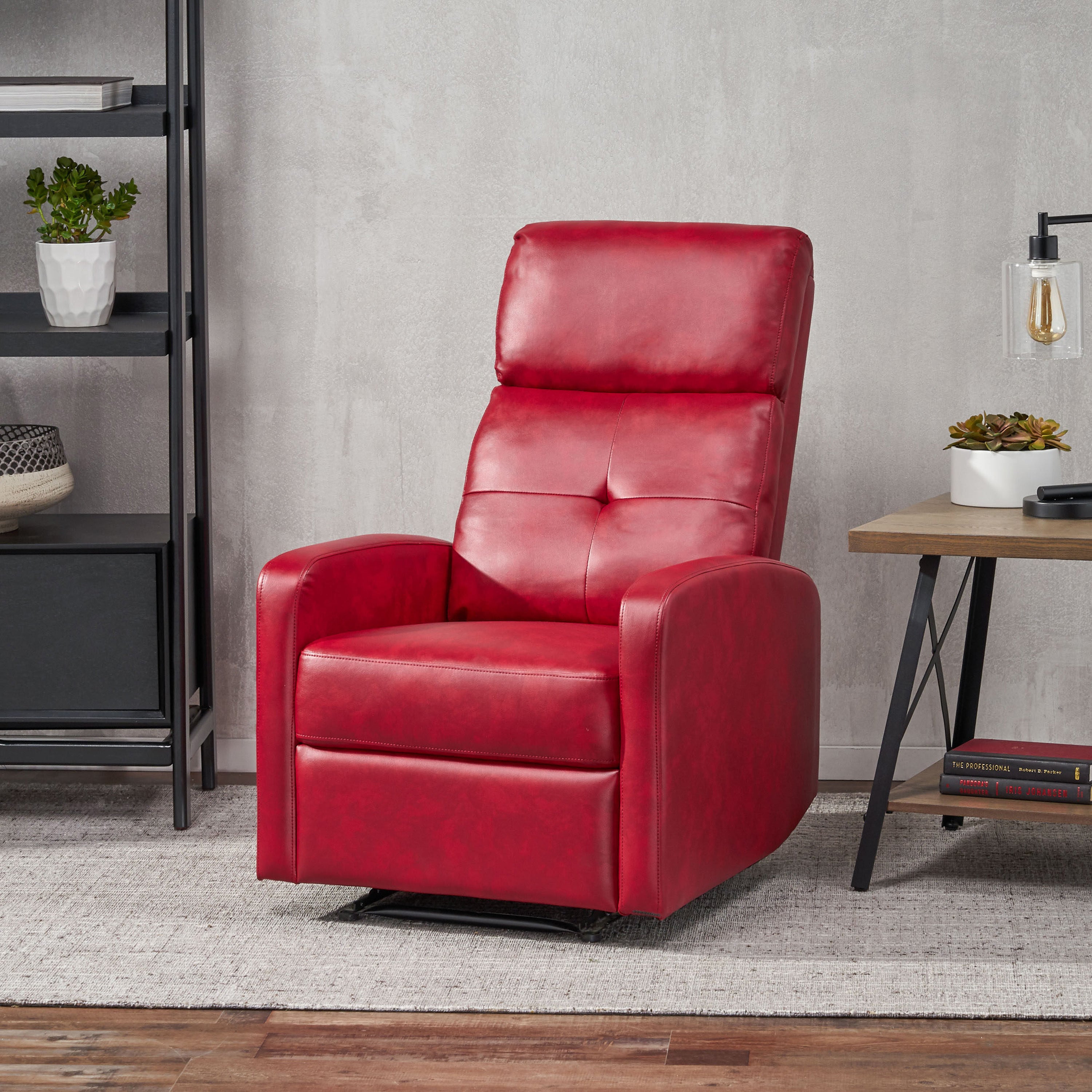 Contemporary Red PU Recliner Chair with Lever Mechanism - Grand Goldman Shop