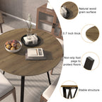 Modern Round Dining Table, Rustic Brown MDF Top with Black Metal Legs, 35.43 Inch Diameter for 2-4 People - Grand Goldman Shop