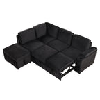 Modern Velvet Sleeper Sofa Bed with Storage Ottoman, Black, 84.75' L Shape - Grand Goldman Shop