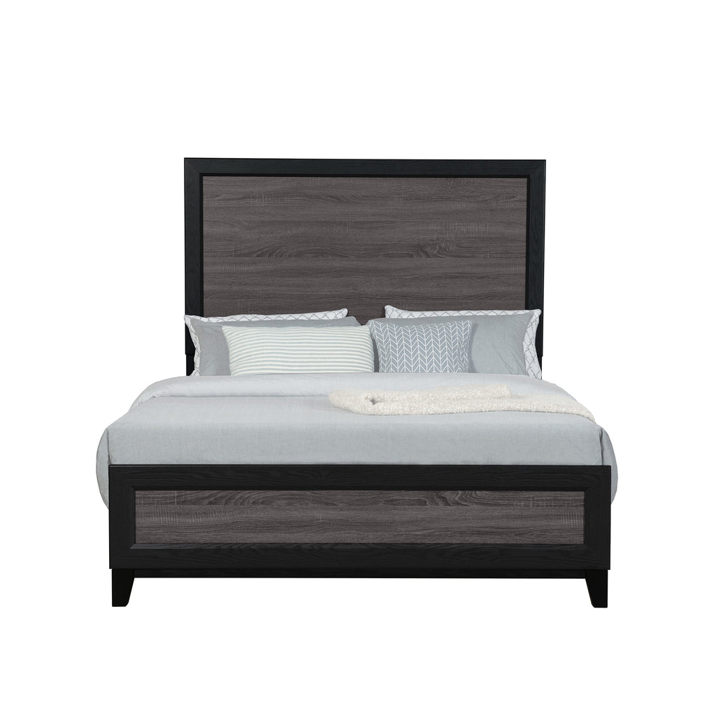SOLUTO Urban Farmhouse Queen Bedroom Set with Rustic Gray and Black Finish, Solid Wood and MDF - Grand Goldman Shop