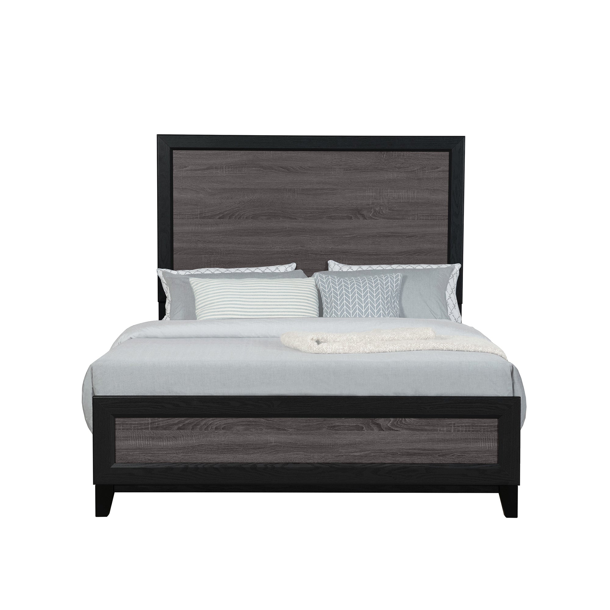SOLUTO Urban Farmhouse Queen Bedroom Set with Rustic Gray and Black Finish, Solid Wood and MDF - Grand Goldman Shop