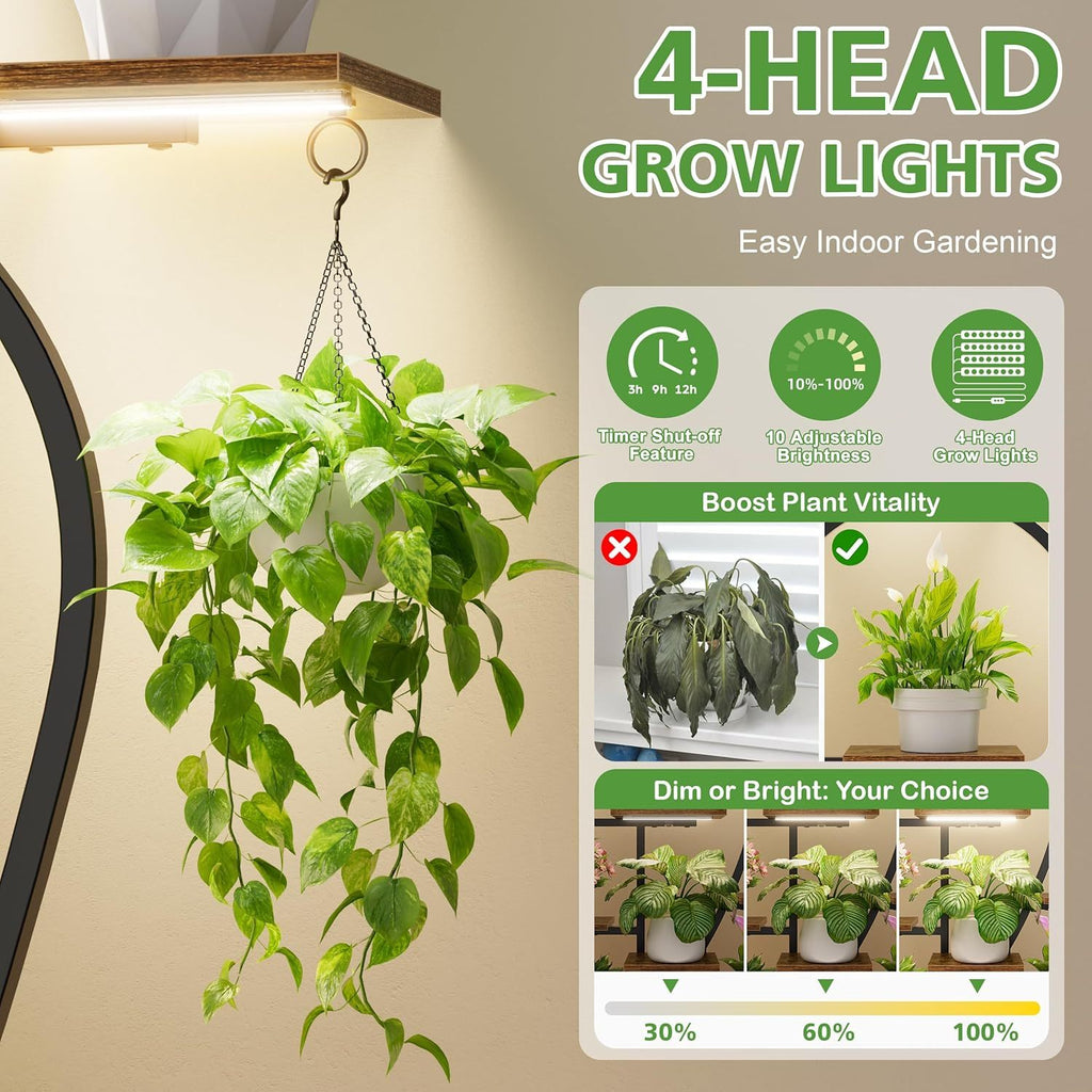 Plant Stand Indoor with Grow Light, 9-Tiered 63' Tall Indoor Plant Shelves for Multiple Plants, Large Metal Plant Shelf, Lighted Plant Stand for Indoor, Balcony, Living Room - Grand Goldman Shop