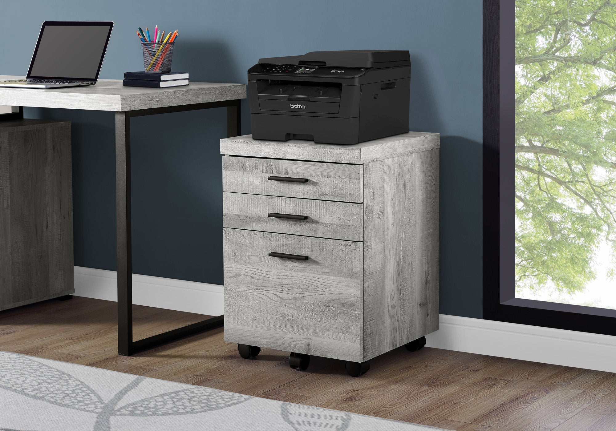 File Cabinet, Rolling Mobile, Storage Drawers, Printer Stand, Office, Work, Grey Laminate, Contemporary, Modern - Grand Goldm
