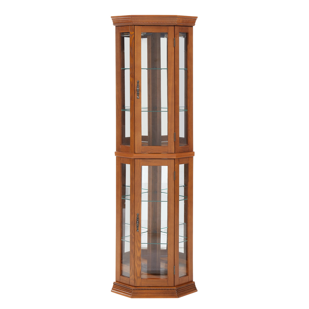 Corner Curio Cabinet Lighted Corner Display, Glass Display Shelf Shelving Bar cabinet with Tempered Glass Door, Bar Cabinet,Cabinet with Adjustable Shelf Glass Cabinet Shelves Bead Bulb Included OAK - Grand Goldman Shop