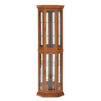 Corner Curio Cabinet Lighted Corner Display, Glass Display Shelf Shelving Bar cabinet with Tempered Glass Door, Bar Cabinet,Cabinet with Adjustable Shelf Glass Cabinet Shelves Bead Bulb Included OAK - Grand Goldman Shop