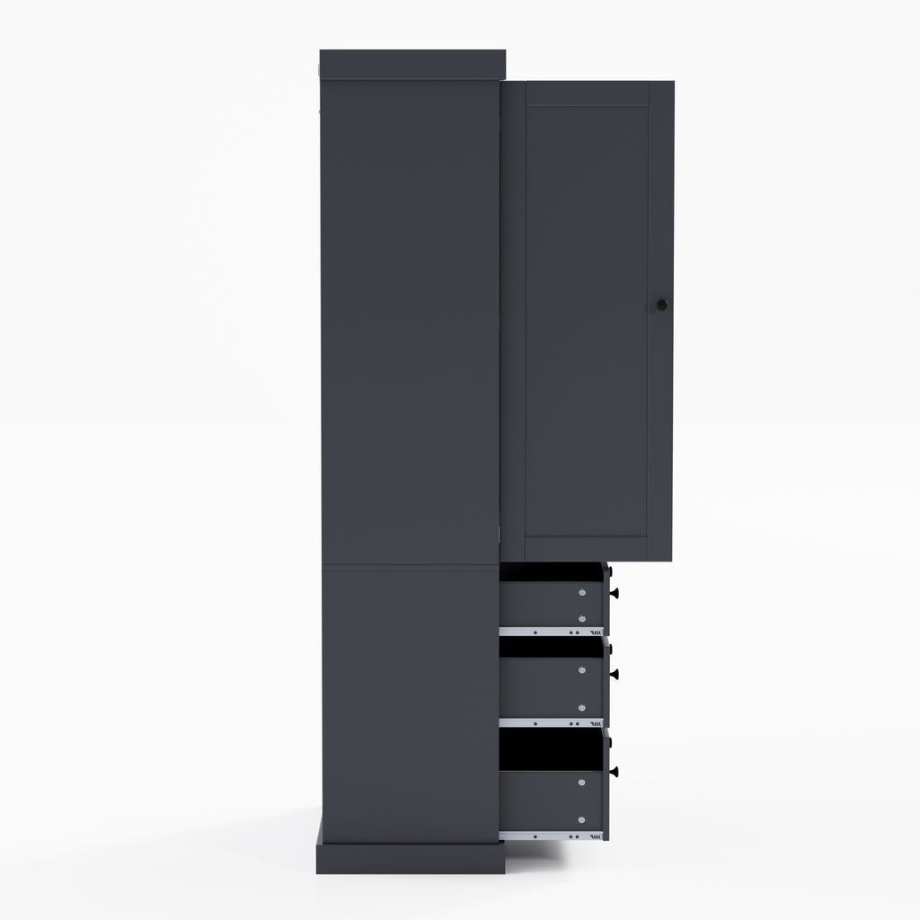 [Assembly Video Provided]TOPMAX 77inch Farmhouse Kitchen Pantry, Freestanding Tall Cupboard Storage Cabinet with 3 Adjustable Shelves, 8 Door Shelves, 3 Drawers for Kitchen, Dining Room, Gray - Grand Goldman Shop