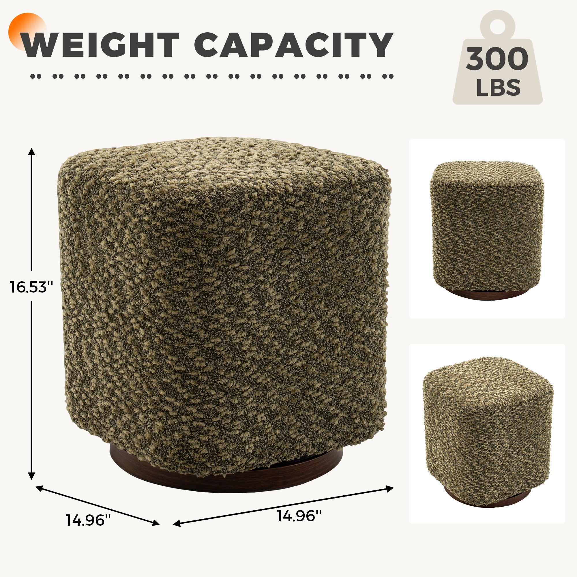 Olive Upholstered 360° Swivel Vanity Stool, Modern Makeup Chair with Soft Fabric Cushion for Bedroom or Living Room - Grand Goldman Shop