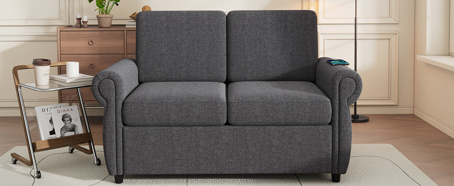 Orisfur Pull Out Sofa Bed Loveseat Sleeper with Twin Size Memory Mattress and USB Ports, Grey Linen, 57.9' - Grand Goldman Shop