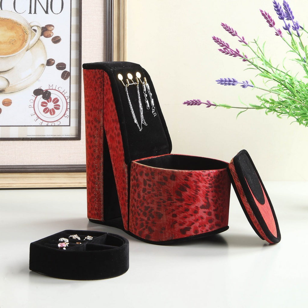 9' Tall Display Jewelry Box with Hooks, High Heel Shoe Design, Leopard Print - Grand Goldman Shop