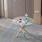 Contemporary Round Dining Table with Clear Tempered Glass and Gold Finish Stainless Steel Legs - Grand Goldman Shop