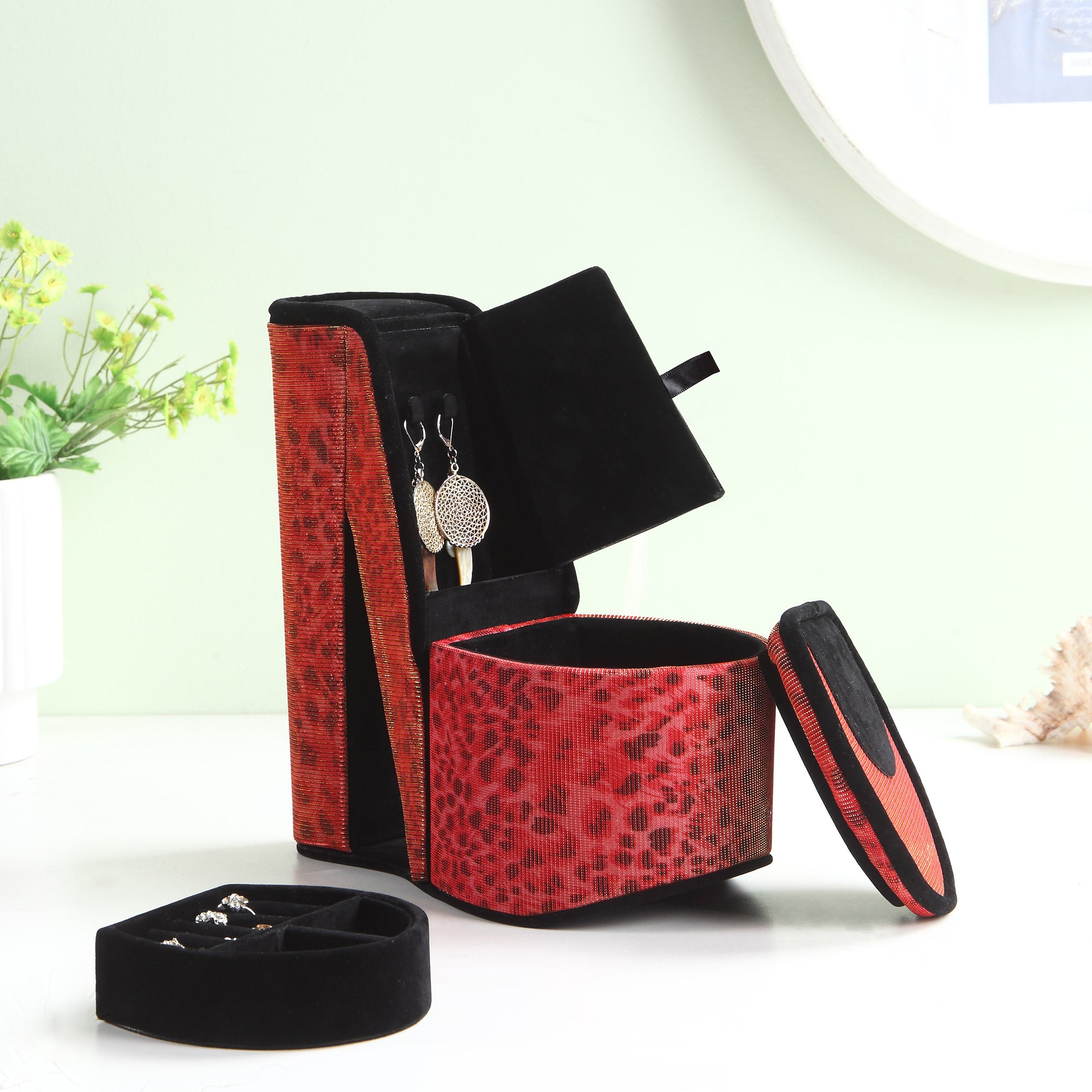 9' Tall Display Jewelry Box with Hidden Storage, High Heel Shoe Design, Leopard Print - Grand Goldman Shop