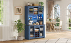 70.9' Kitchen Pantry Storage Cabinet Rustic Buffet Cabinet, Kitchen Hutch Cabinet with LED Outlets Food Pantry Cabinet with Doors and Shelves Wine Rack for Dining Room, Navy Blue - Grand Goldman Shop
