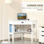 HOMCOM Corner Desk, Triangle Computer Desk with Drawer and Storage Shelves for Small Spaces, Home Office Workstation for Livi